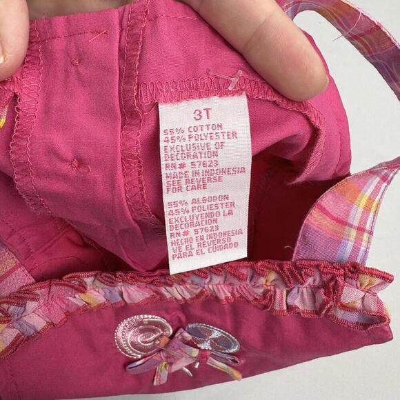 Y2K NWT Deadstock Little Lindsey 3T Pink Overall Dress w/ Plaid Ruffles - Picture 7 of 8